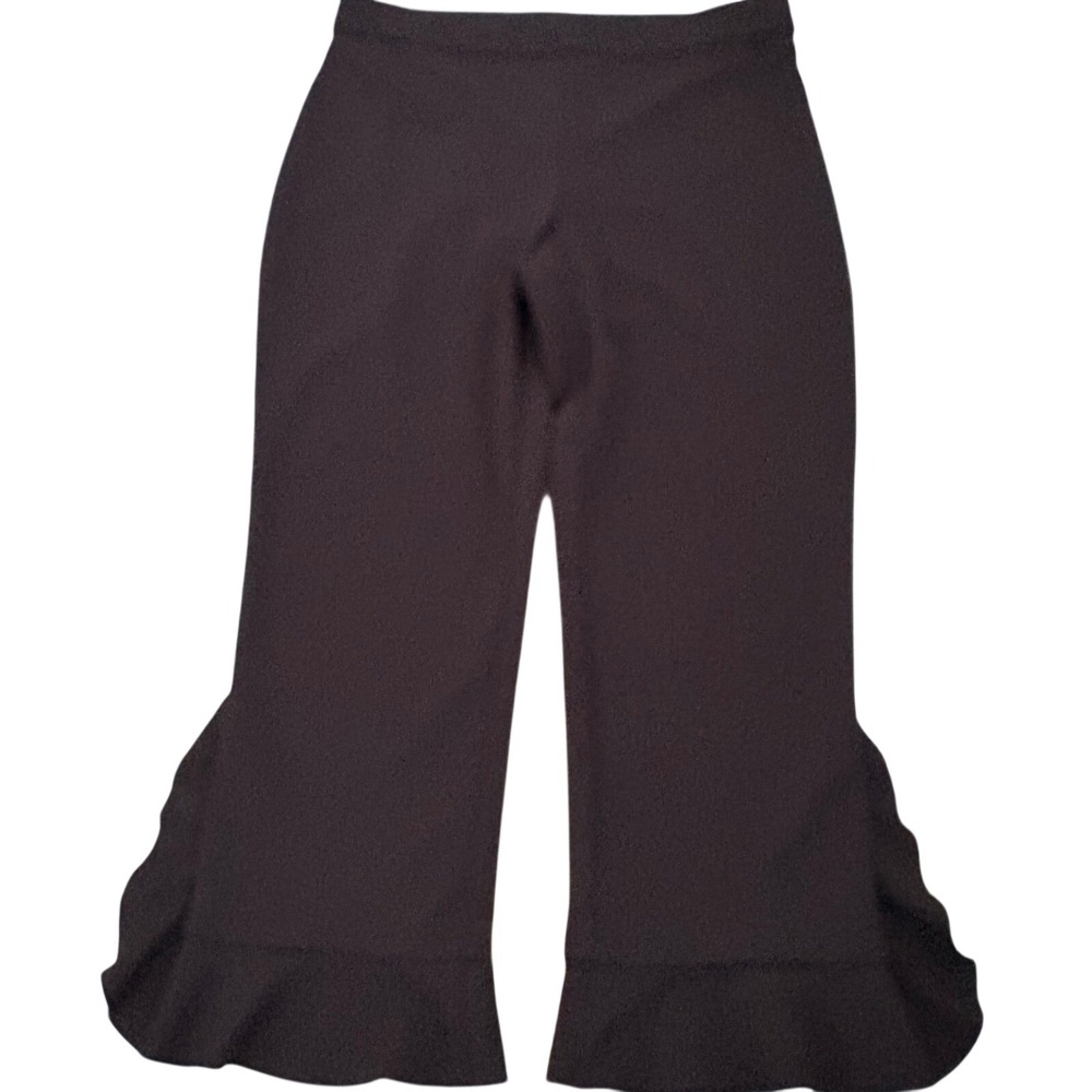 Alfani Womens Ruffle Hem Flare Leg Pull On Pants Black Strretch Crepe Size 6